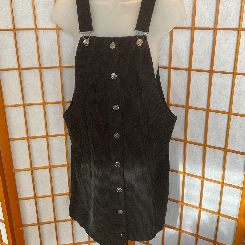 Adorable black corduroy button-front mini dress